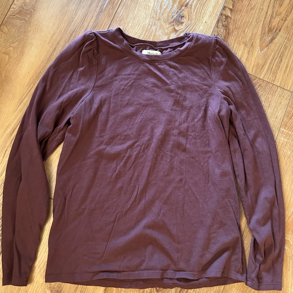 Madewell Ruched Shoulder Maroon XS Long Sleeve Tshirt